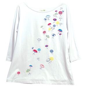 Palm Harbour Umbrellas White 3/4 Sleeve Top L
